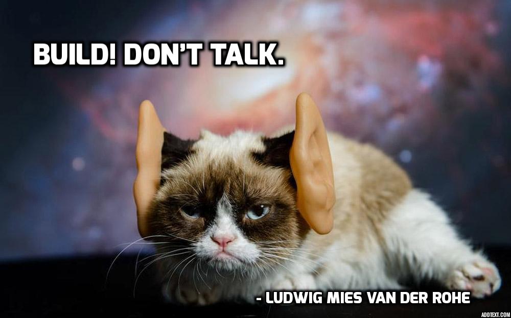 Ludwig Mies ven der Rohe, build, architect, quote, grumpy cat, architecture