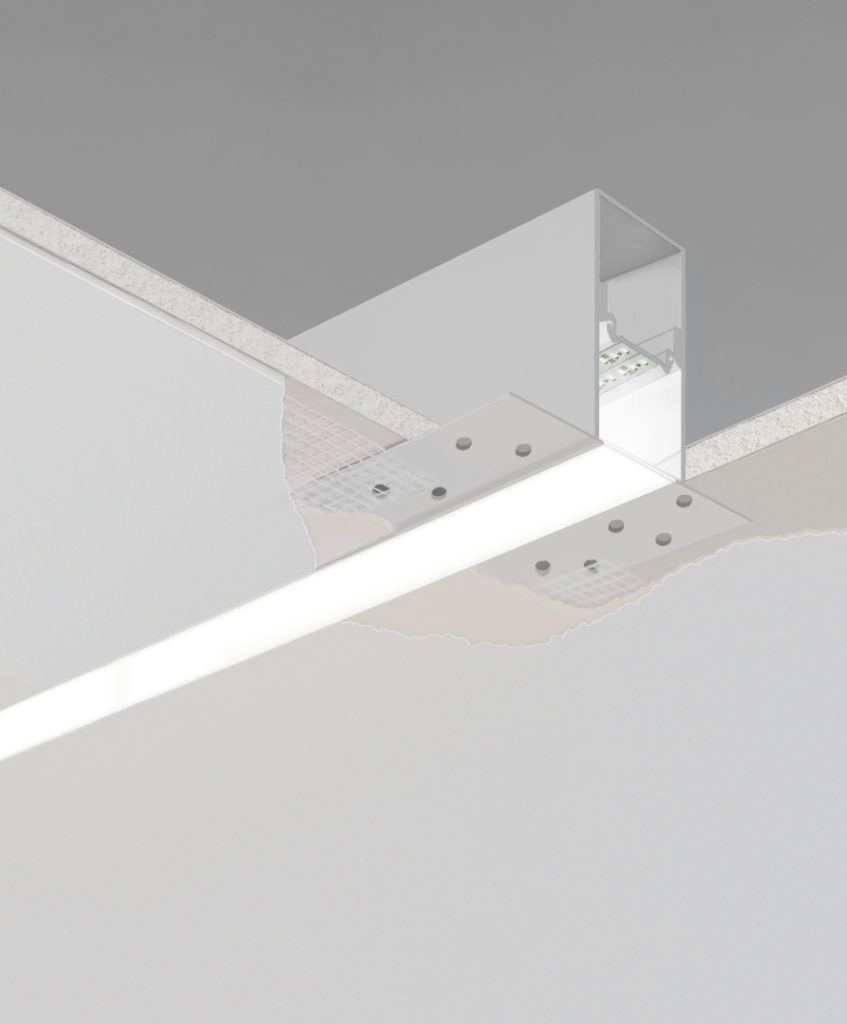 Product rendering of the 12100-20-R linear recessed light shown with no trim