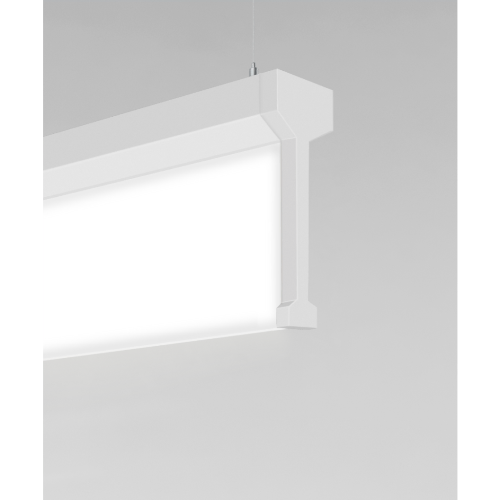 Product rendering of the 12139 vertical lens suspended linear light shown with a white finish