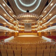 Interior view of the Segerstrom Concert Hall. The lighting was designed by Francesca Bettridge.