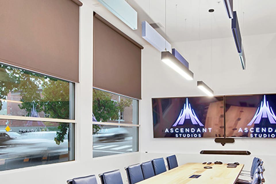Tunable white lighting at Ascendant Studios allows lighting in each room to be tuned to the needs of each team.