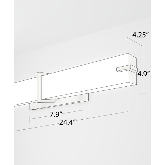 The 11124 bathroom vanity light wall light product rendering, shown in silver with a white rectangular wrapped lens.