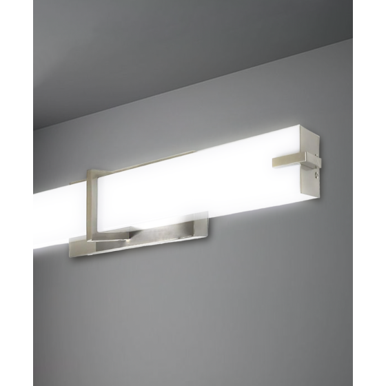 The 11124 bathroom vanity light wall light product rendering, shown in silver with a white rectangular wrapped lens.