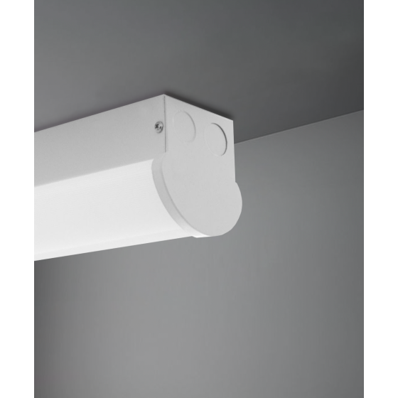 Alcon 11163-S, surface linear ceiling light shown in silver finish and with a wrapping ribbed lens.