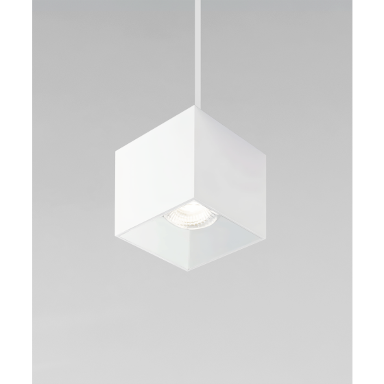 Alcon 11212-P, suspended commercial rectilinear pendant light shown in white finish with an inset illumination.