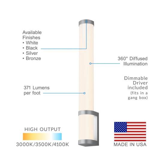 Alcon 11250 Hydrogen Vertical Architectural LED Wall Mount Linear Sconce