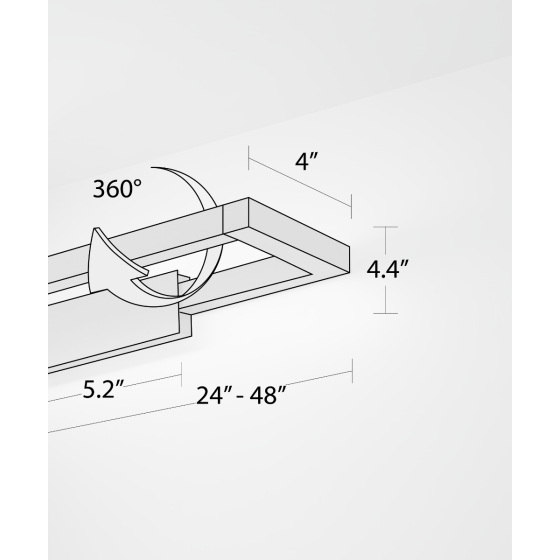 Alcon 11701, surface mount linear wall light line drawing shown in black with rotating slim rectangular lens