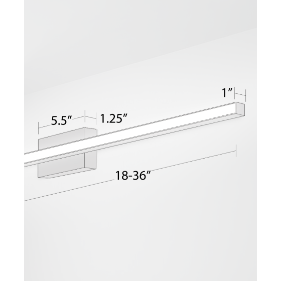 Alcon 11720, surface mount linear wall light line drawing shown in black and with flush slim rectangular lens.