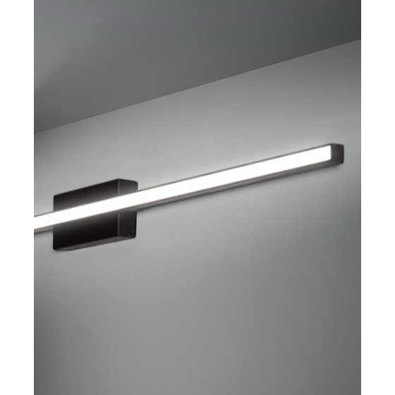 Alcon 11720, surface mount linear wall light line drawing shown in black and with flush slim rectangular lens.
