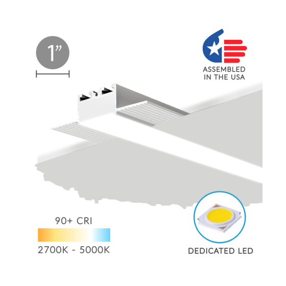 12100-10-R-LR recessed low-rise linear ceiling light by Alcon Lighting, shown in silver finish and with a flush trimless lens.