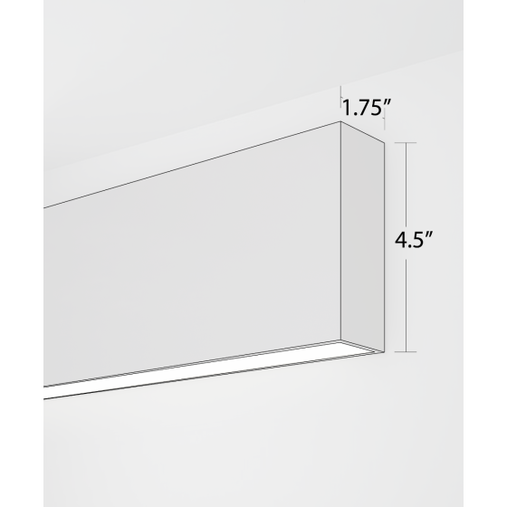 Alcon 12100-14-W, surface mount linear wall light line drawing shown in black  with a flush rectangular bottom lens. 
