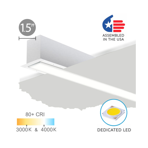 Alcon Lighting's 12100-15-R recessed linear LED light shown with a silver finish and flush trimless lens.