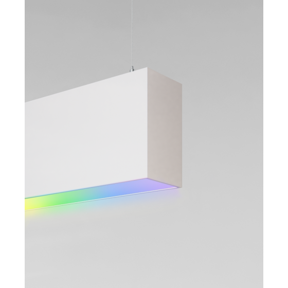 12100-20-P-RGBW suspended color changing pendant light shown with white finish and flush lens