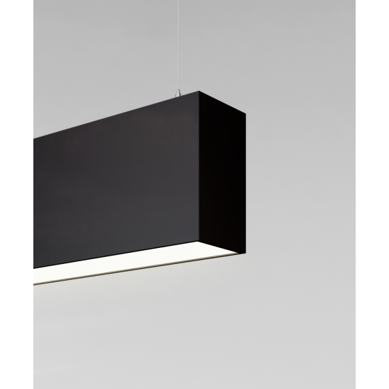12100-20-P suspended pendant light shown with black finish and flush lens