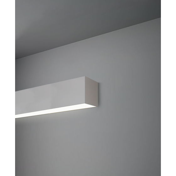 Alcon 12100-20-W, surface mount linear wall light shown in silver finish and with a flush trim-less bottom lens.
