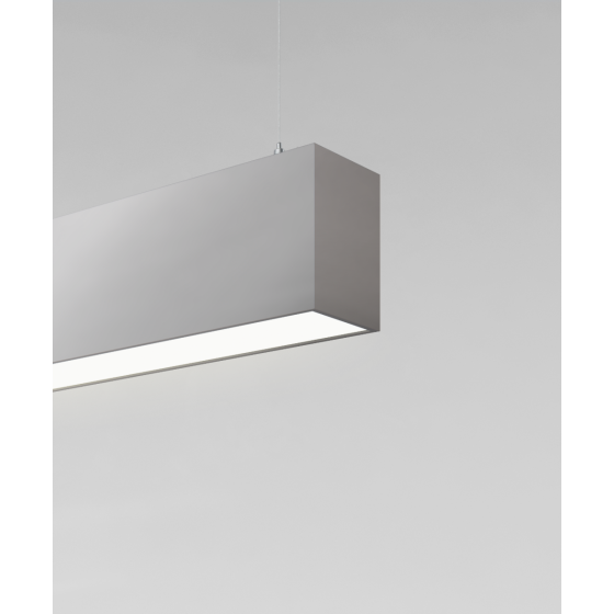 12100-22-P suspended pendant light shown with silver finish and flush lens