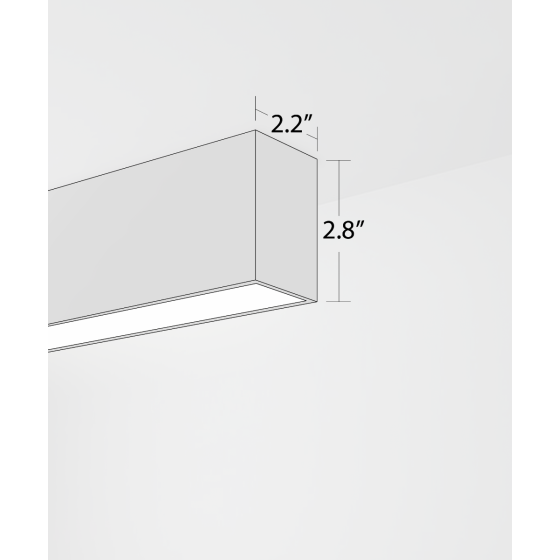 Alcon 12100-22-S, surface linear ceiling light shown in silver finish and with a flush trim-less lens.