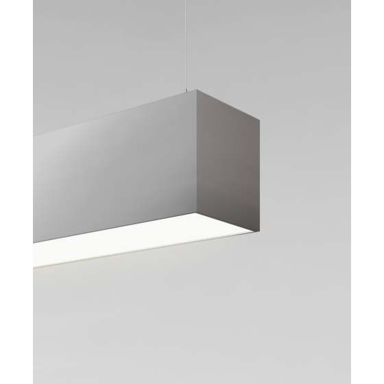 12100-33-P suspended pendant light shown with silver finish and flush lens