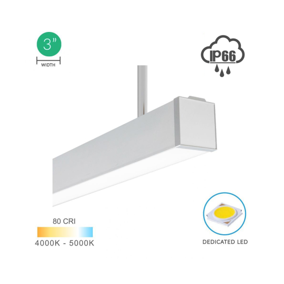 Alcon 12100-35-P, industrial pendant light shown in white finish with metal gripper suspension and flushed lens.