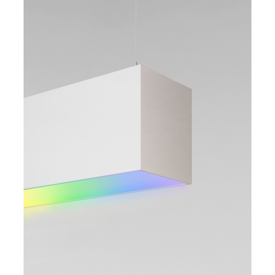 12100-40-P-RGBW suspended color changing pendant light shown with white finish and flush lens