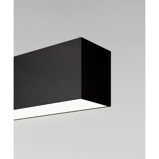 12100-40-P suspended pendant light shown with black finish and flush lens