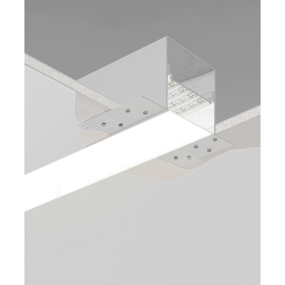 Alcon 12100-40-R, recessed linear ceiling light shown in white finish and with a flush trim-less lens.