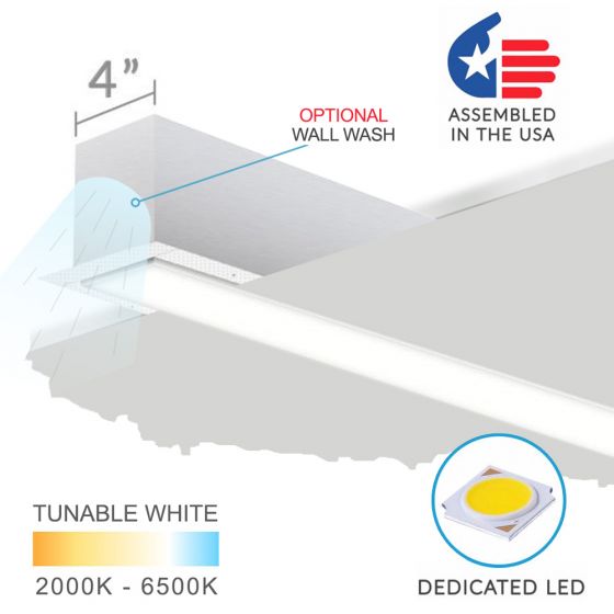 Alcon Lighting's 12100-40-R-CW recessed linear ceiling-to-wall light shown in a white finish and with a flush trimless lens.