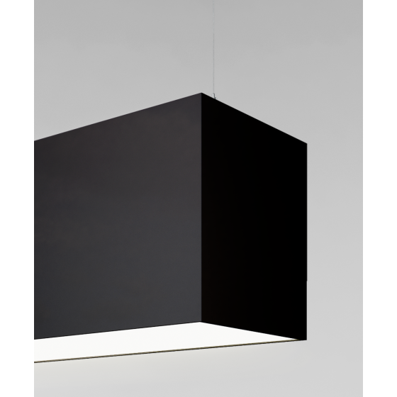 12100-66-P suspended pendant light shown with black finish and flush lens