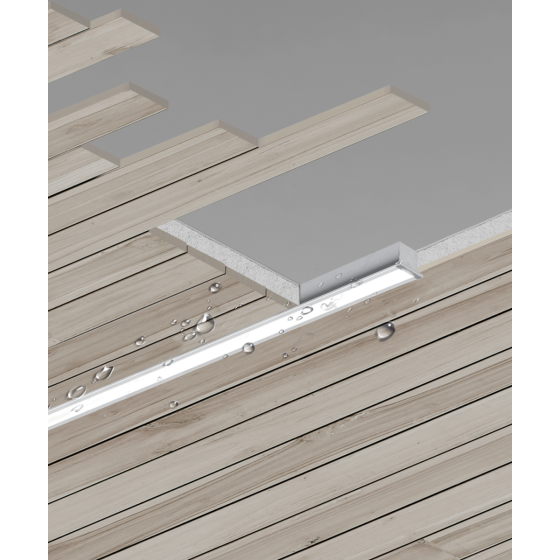 Alcon Lighting's 12100-8-R recessed linear wet location ceiling light shown in a silver finish and with a flush lens.