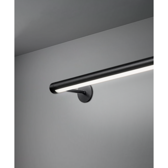 Alcon 12100-R2-W, surface mount linear wall light shown in black finish and with a flush trim-less curved lens.