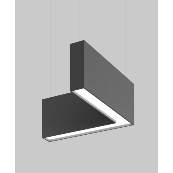 Alcon 12101-20-L-12 acoustic pendant light shown with pewter finish, L-shaped frame, and regressed lens