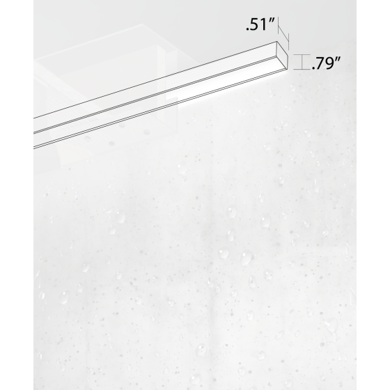 Alcon 12108, surface mount linear wall light shown in a white finish and with a flush trimless lens.