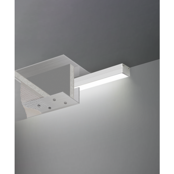The 12108 architectural strip light, shown in a white finish with a flush trimless lens.