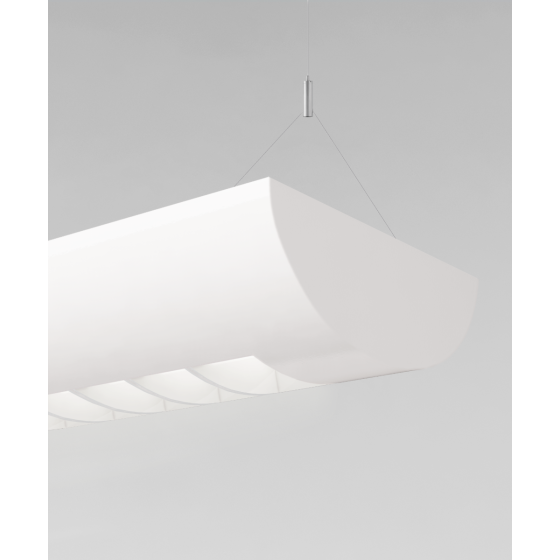 Alcon 12125-P, Half moon shaped pendant light shown in white finish and with white louvers.