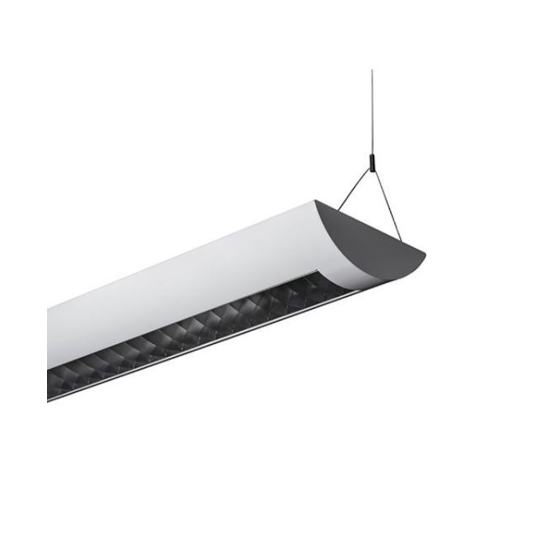 Alcon 12125-P, Half moon shaped pendant light shown in white finish and with white louvers.