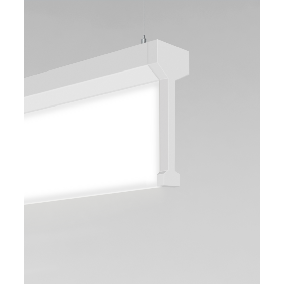 Alcon 12139-p, Thin framed linear pendant light shown in white finish and with a flushed, center panel lens.