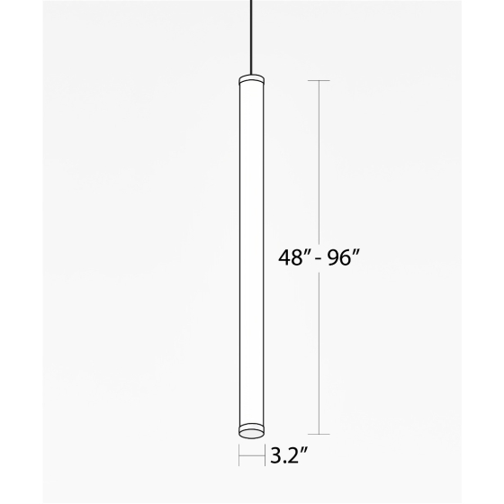 12143 vertical tube pendant light shown in black finish and with a vertical cylindrical lens.