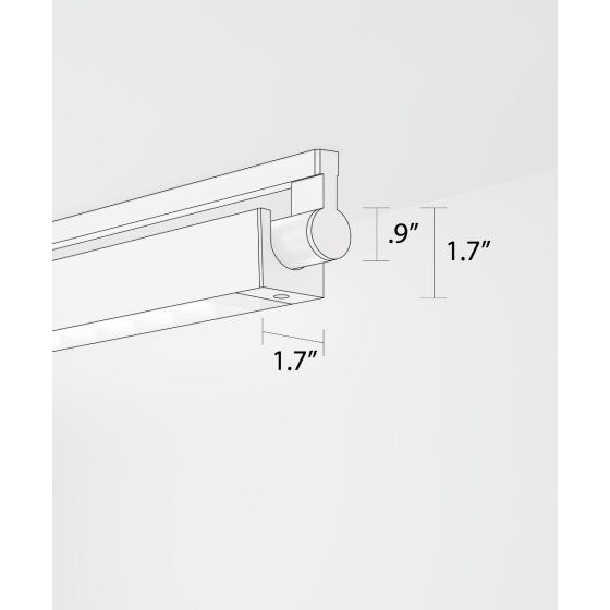 Alcon 12160-LDI-S, surface linear ceiling light shown in silver finish, a tubular half-lit trim-less lens, and a square louvered lens cap.