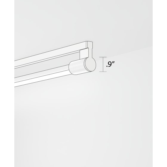 Alcon 12160-S, surface linear ceiling light shown in silver finish and with a tubular half-lit trim-less lens.