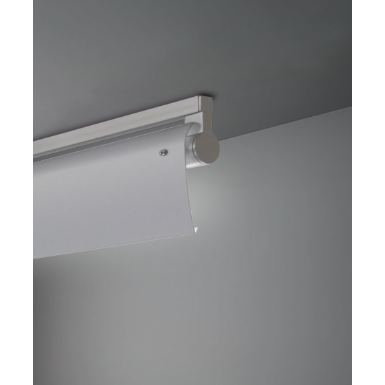 Alcon 12160-WW-S, surface linear ceiling light shown in silver finish, a tubular half-lit trim-less lens, and a curved wall-washing lens cap.