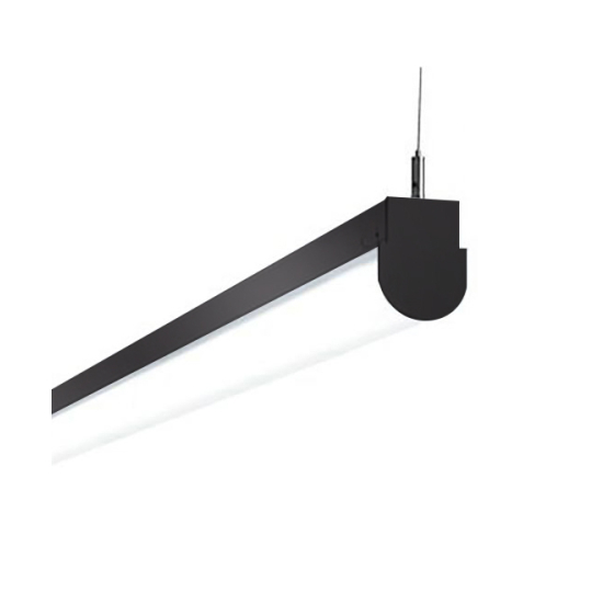 Alcon 12184-P, slim, round bottomed, suspended pendant light shown in satin black finish and with a side wrapping flushed lens.