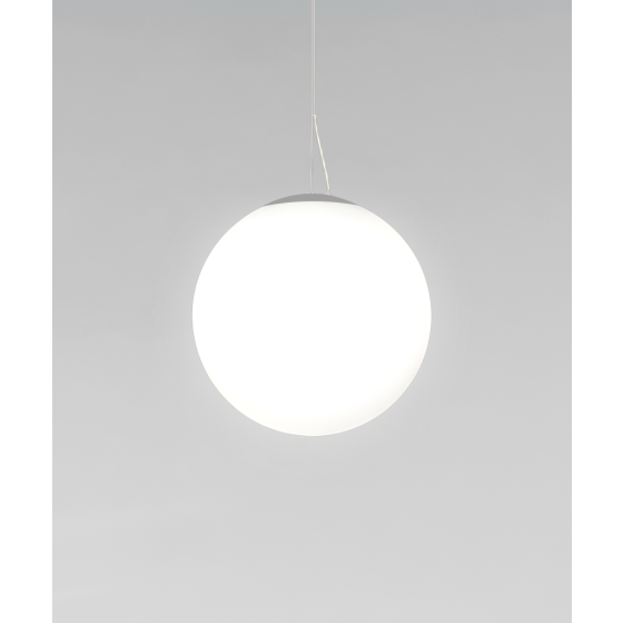 Alcon 12216-P, suspended commercial pendant light shown in white finish and with a flush trim-less lens.