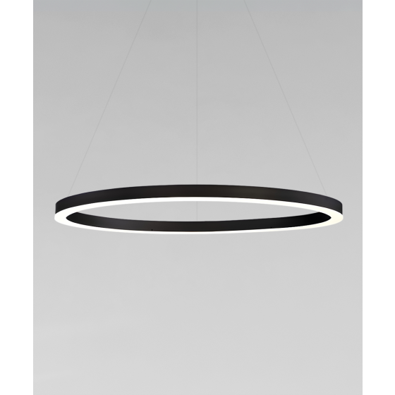 Alcon 12233-P, suspended commercial pendant light shown in black finish and with a flush trim-less lens.