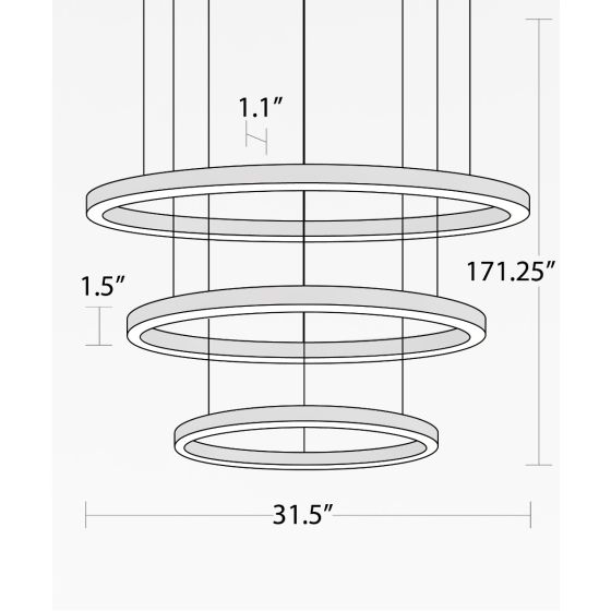 Alcon 12234-P, three-layers tiered suspended commercial pendant light shown in black finish and with a flush trim-less lens.