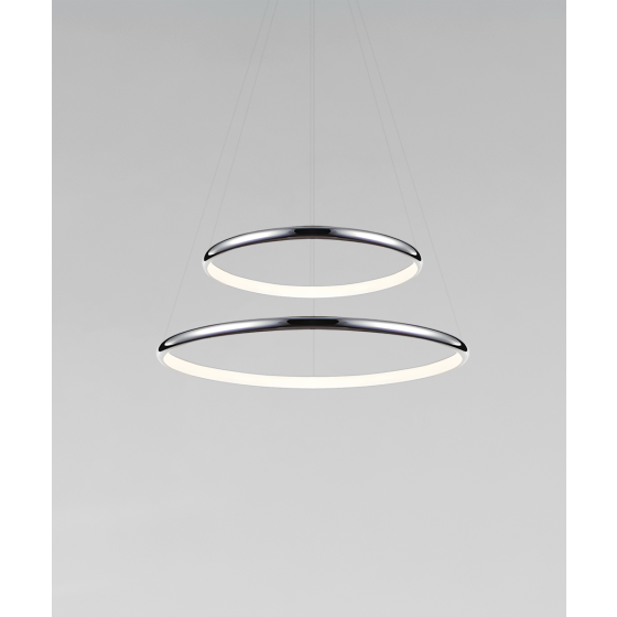 Alcon 12238-P, two-layered tiered suspended commercial pendant ring light shown in silver finish and with a flush trim-less internal lens.