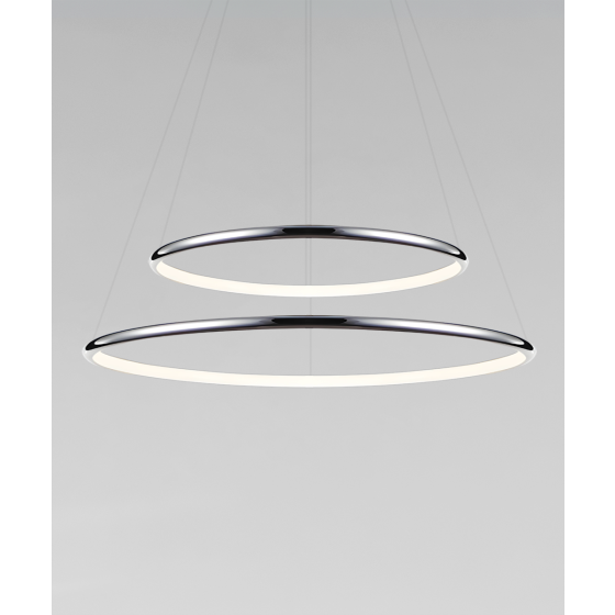 Alcon 12239-P, two-layered tiered suspended commercial pendant ring light shown in silver finish and with a flush trim-less internal lens.
