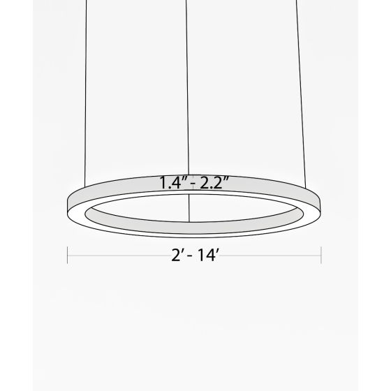 Full product shot of the 12253-DI ring LED pendant light by Alcon Lighting shown suspended by adjustable aircraft cable in a black finish