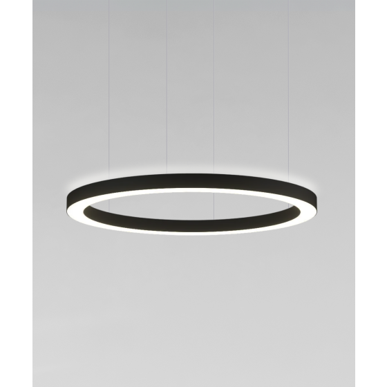 Alcon 12253-DI-P, suspended commercial pendant light shown in black finish and with a flush trim-less lens.