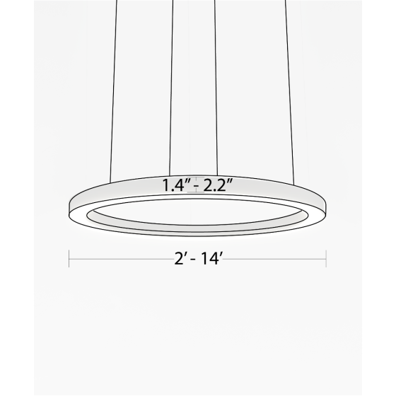 Close up product shot of the 12253 LED ring pendant light by Alcon Lighting, shown as a direct downlight with a black finish and aircraft cable suspension