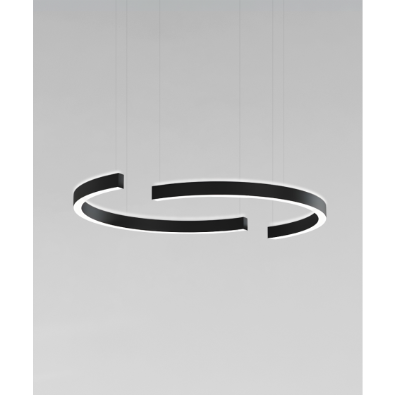 Alcon 12258-C-P, C-shaped suspended commercial pendant light shown in black finish and with a flush trim-less direct and indirect lens.